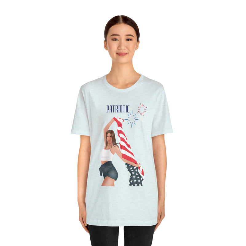 Cute Patriotic and Free Lady Celebrating the 4th of July Short Sleeve T-Shirt