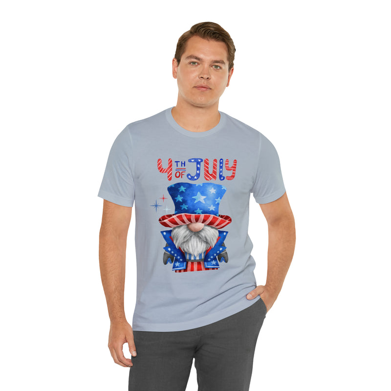 Brave and Patriotic Gnome on the 4th of July Short Sleeve T-Shirt