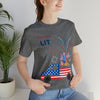 Freedom and Fireworks Patriotic Truck Let's Get Lit on the 4th of July Short Sleeve T-Shirt