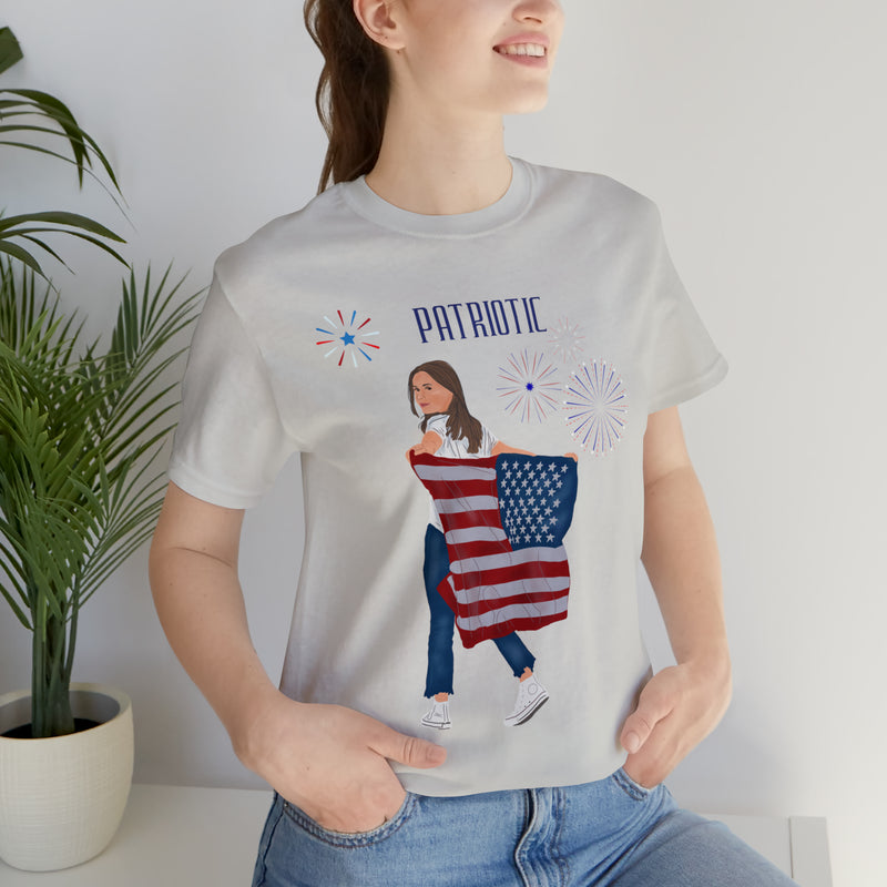 Let's Be Patriotic Flags and Fireworks Lady 4th of July Short Sleeve T-Shirt