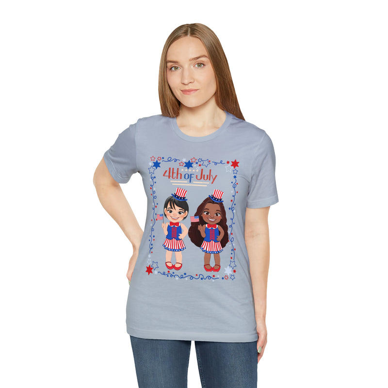 Celebrating 4th of July Patriotic Girls Short Sleeve T-Shirt