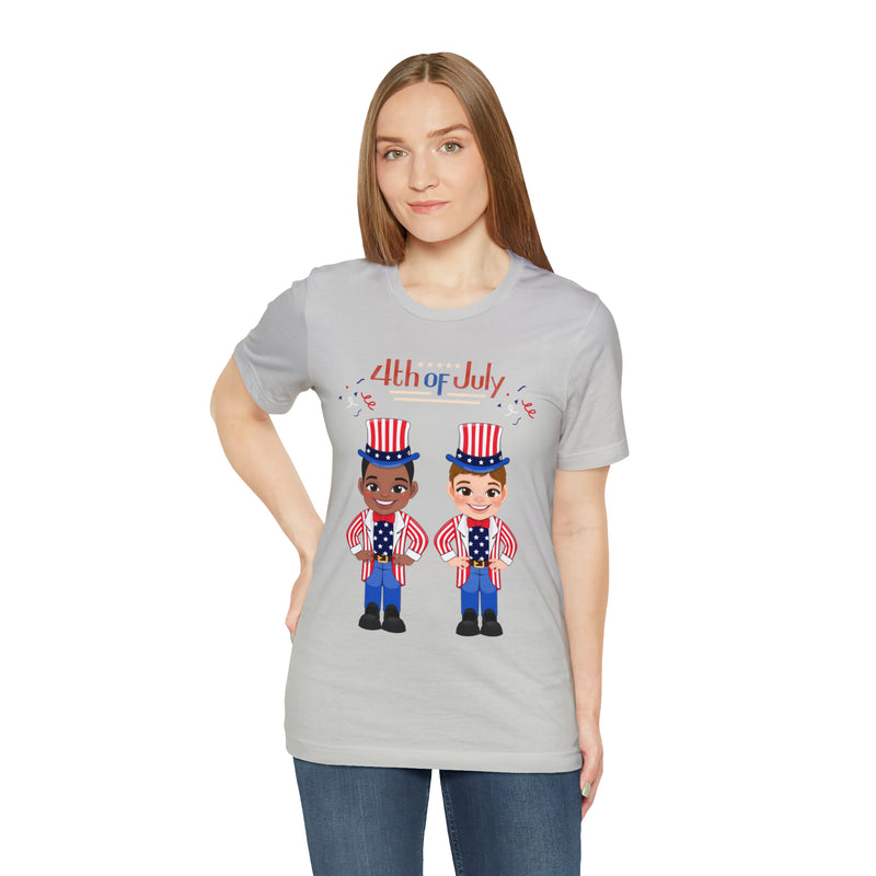 Patriotic and Brave Boys Celebrating 4th of July Short Sleeve T-Shirt