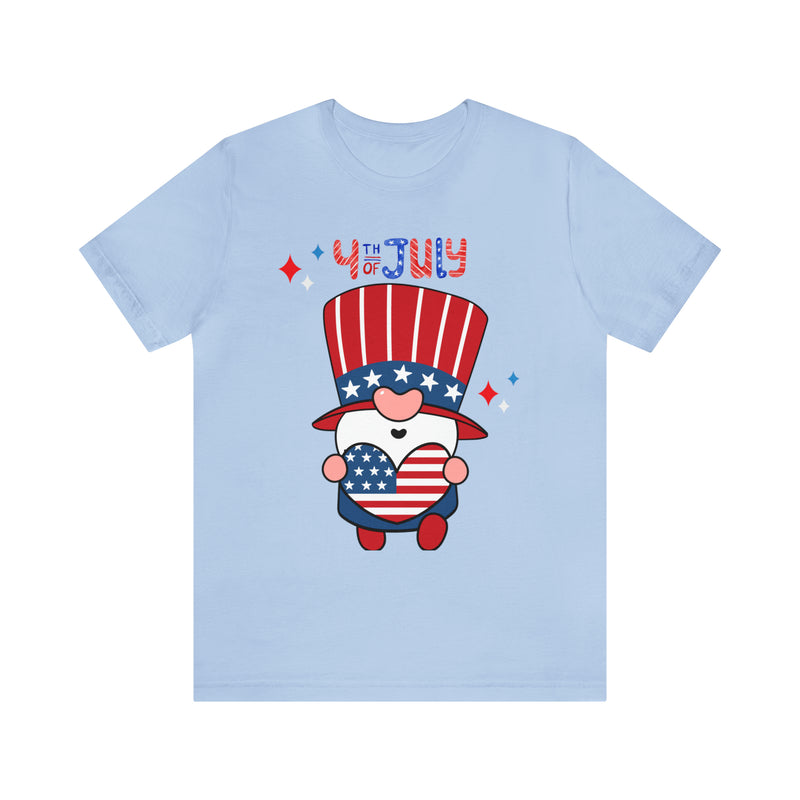 Patriotic Gnome Showing Love on the 4th of July Short Sleeve T-Shirt