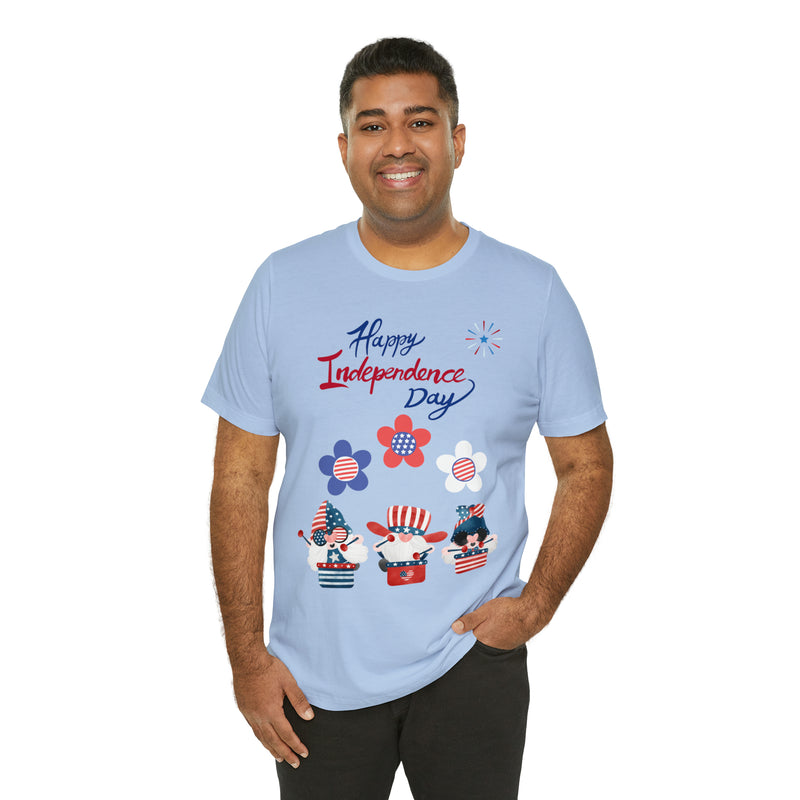 Happy Independence Day From the Rocking Gnome Band Celebrating the 4th of July Short Sleeve T-Shirt