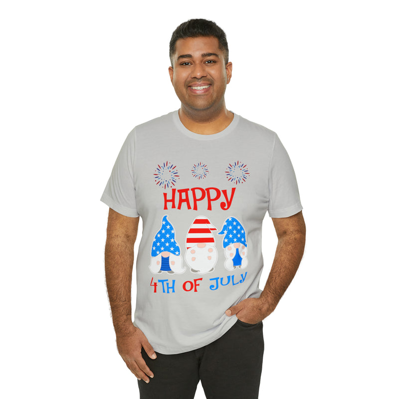 Patriotic Gnomes Sending a Happy 4th of July Short Sleeve T-Shirt