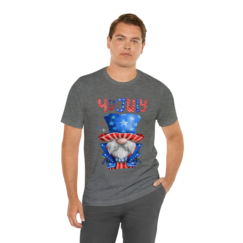 Brave and Patriotic Gnome on the 4th of July Short Sleeve T-Shirt