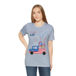 Freedom and Fireworks Patriotic Truck Let's Get Lit on the 4th of July Short Sleeve T-Shirt