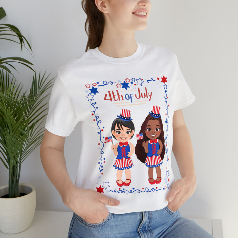 Celebrating 4th of July Patriotic Girls Short Sleeve T-Shirt