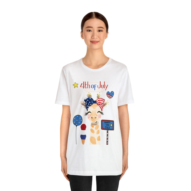 Mother Giraffe Happy 4th of July Short Sleeve T-Shirt