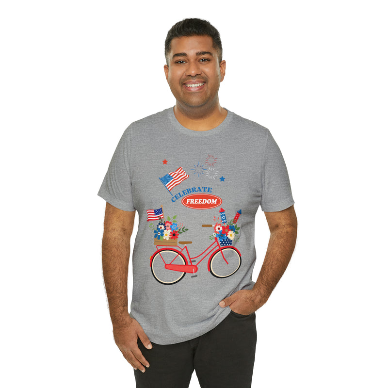 Celebrate Freedom Bike Ride Patriotic 4th of July Short Sleeve T-Shirt