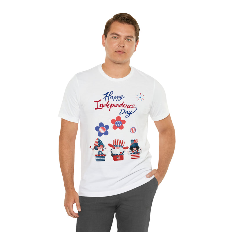 Happy Independence Day From the Rocking Gnome Band Celebrating the 4th of July Short Sleeve T-Shirt