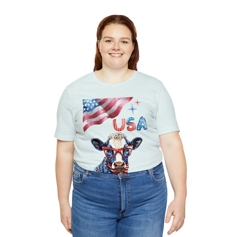 Mother Moo Patriotic USA Cow 4th of July Short Sleeve T-Shirt