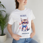 Curious and Cute Brave and Free Patriotic Cat Celebrating the 4th of July Short Sleeve T-Shirt