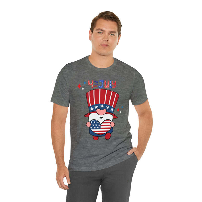 Patriotic Gnome Showing Love on the 4th of July Short Sleeve T-Shirt