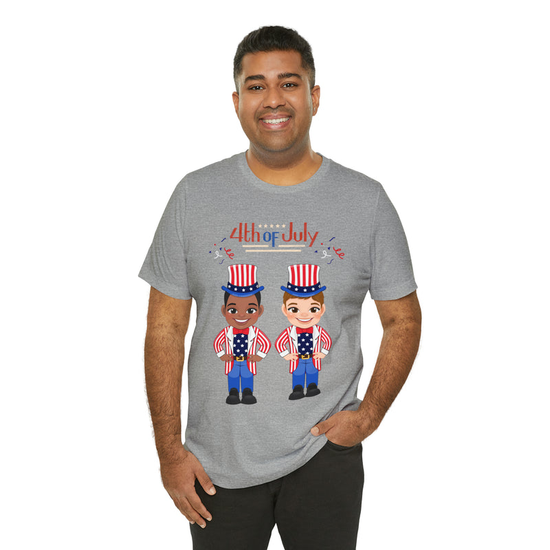 Patriotic and Brave Boys Celebrating 4th of July Short Sleeve T-Shirt